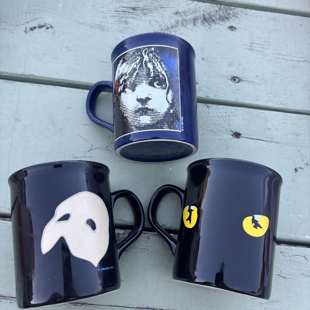 Vintage 80s Broadway Show Mugs Cats Phantom Of The Opera Les Miserables Collect